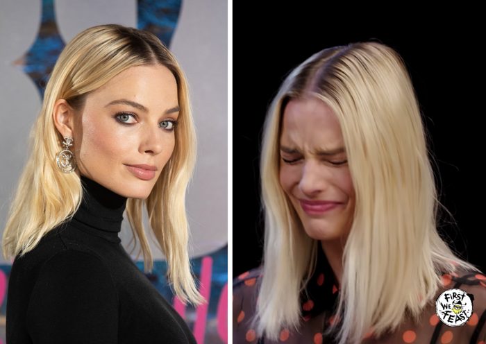 Margot Robbie had a tough time on "Hot Ones," and her facial expressions are proof of how much she suffered.