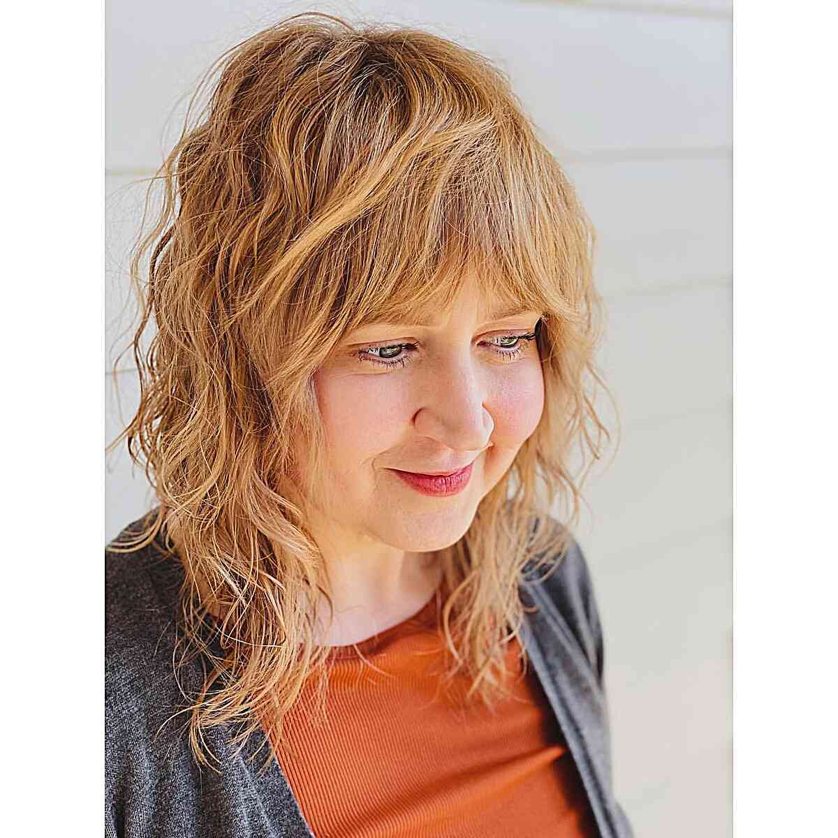 Natural Beach Curls with a Fringe on Medium Short Hair