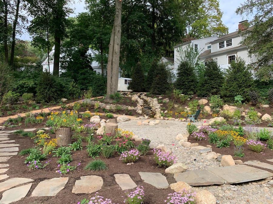 landscape with stone pavers