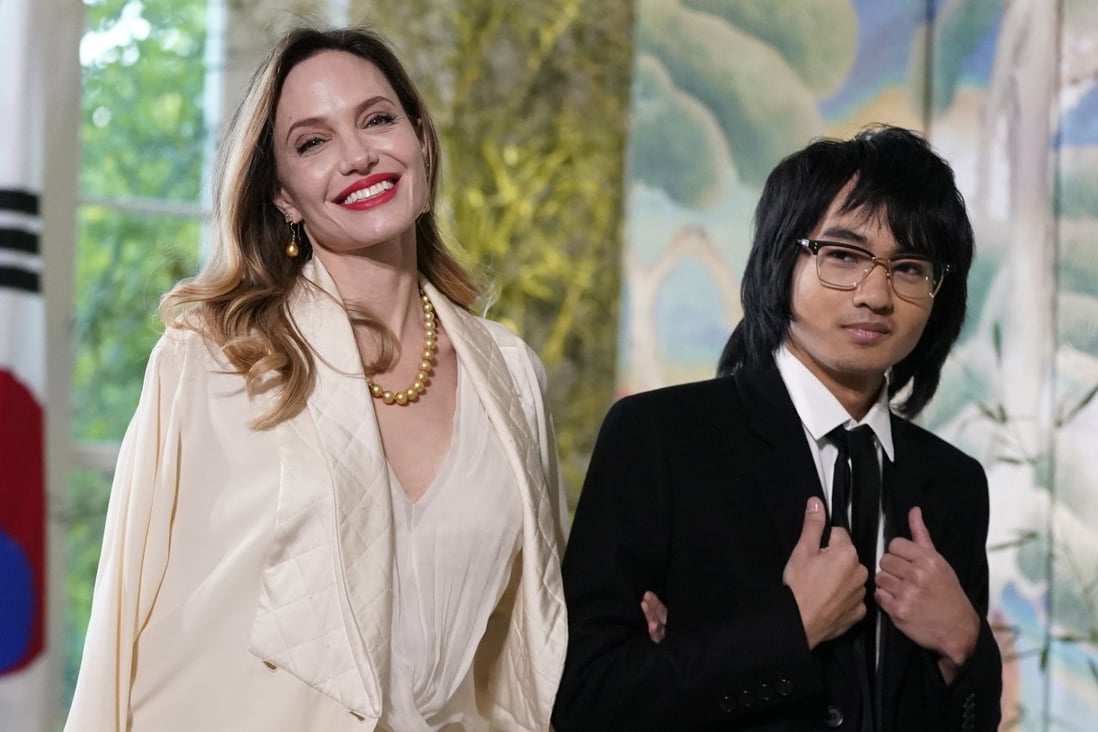 Angelina Jolie and Maddox Jolie-Pitt arrive for the state dinner with President Joe Biden and South Korea’s President Yoon Suk-yeol at the White House, in Washington DC, on April 26. Photo: AP